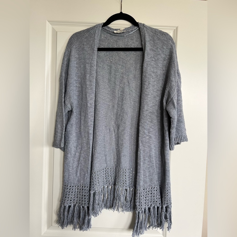 LOFT Lounge Short Sleeve Boho Cardigan Sweater Blue Sz Medium